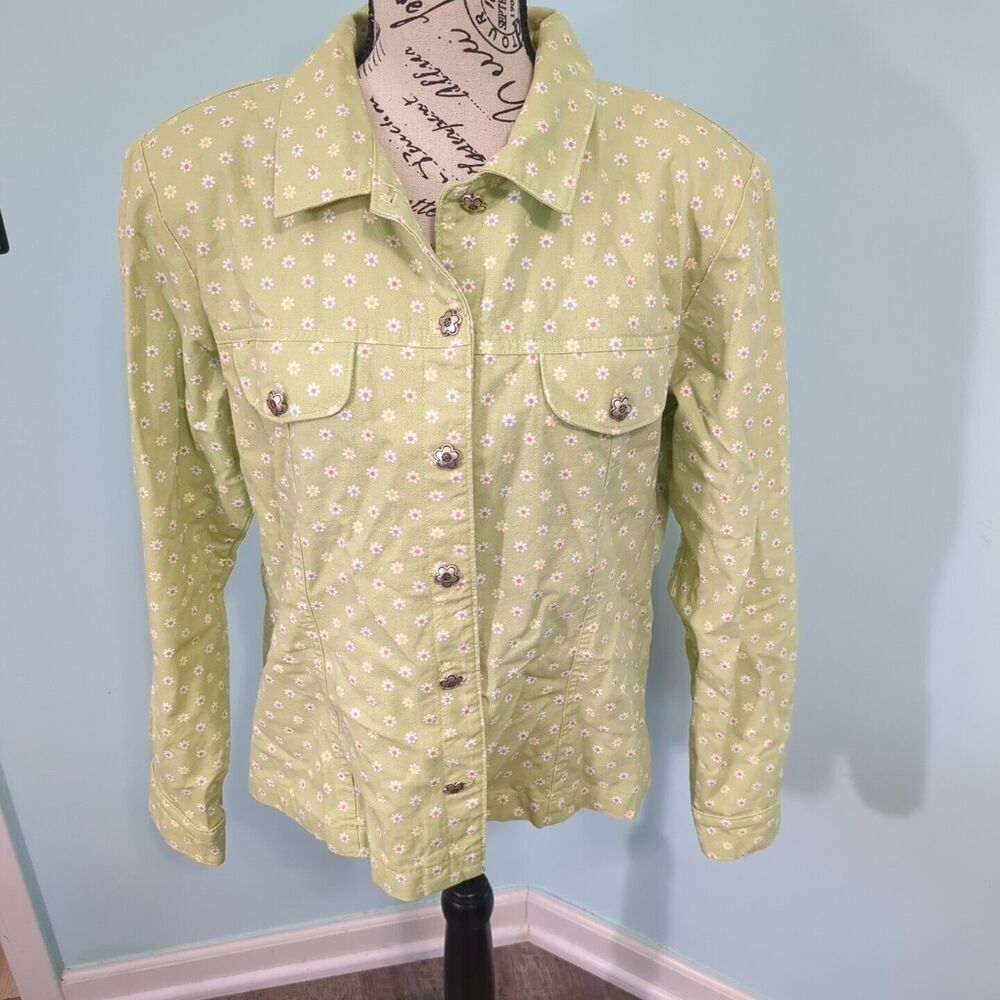 Vintage Gotcha Covered Women's Green Jacket Size Large Made in USA floral daisy